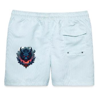 Shadow Oni – Japanischer Dämonenwolf - Männer Badeshorts - hellblau gestreift - Hinten - AI Model Male 178 light (178cm)