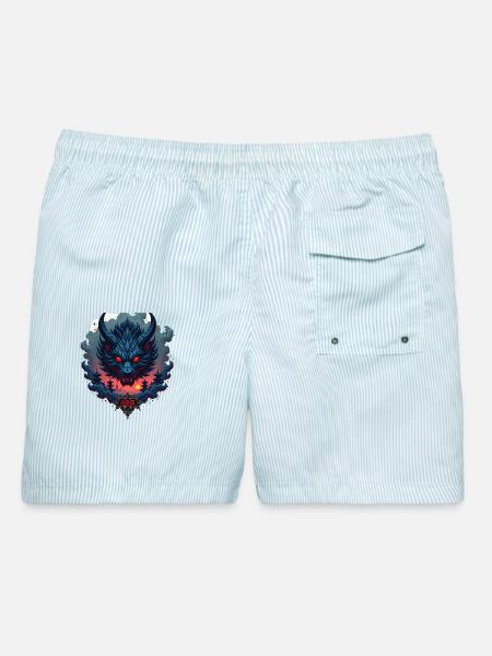 Shadow Oni – Japanischer Dämonenwolf - Männer Badeshorts - hellblau gestreift