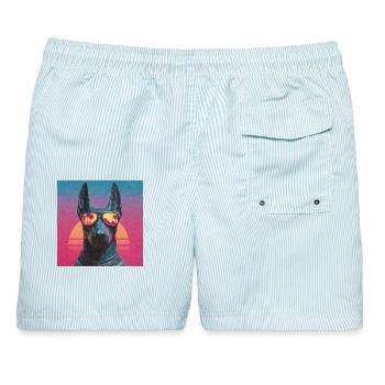 Anubis Synthwave - Gott auf Urlaub - Männer Badeshorts - hellblau gestreift - Hinten - AI Model Male 178 light (178cm)