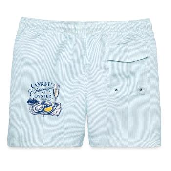 Corfu Champ*gne & Oyster Club Logo - Männer Badeshorts - hellblau gestreift - Hinten - AI Model Male 178 light (178cm)