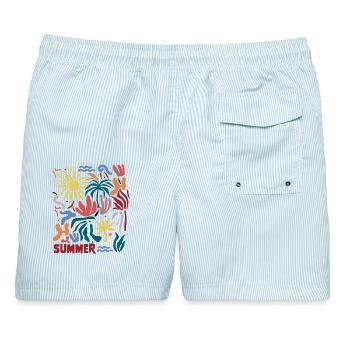 Summer tropical - Männer Badeshorts - hellblau gestreift - Hinten - AI Model Male 178 light (178cm)