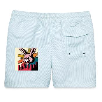 Evil Bunny Rampage - Männer Badeshorts - hellblau gestreift - Hinten - AI Model Male 178 light (178cm)