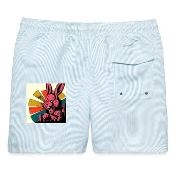 Evil Bunny Rampage - Männer Badeshorts - hellblau gestreift - Hinten - AI Model Male 178 light (178cm)