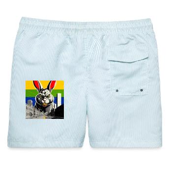 Monsterhase Wut - Männer Badeshorts - hellblau gestreift - Hinten - AI Model Male 178 light (178cm)