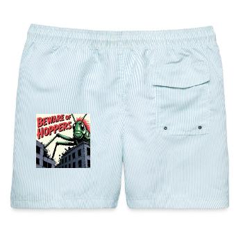 Grashüpfer Angriff - Männer Badeshorts - hellblau gestreift - Hinten - AI Model Male 178 light (178cm)