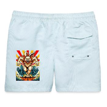 Monsterhase Wut - Männer Badeshorts - hellblau gestreift - Hinten - AI Model Male 178 light (178cm)