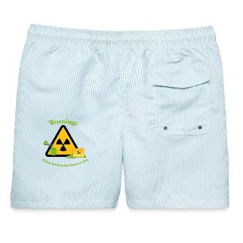 Warnung: Hochradioaktiv vor dem Kaffee - Männer Badeshorts - hellblau gestreift - Hinten - AI Model Male 178 light (178cm)