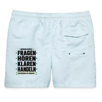 Betriebsrat mit Rückgrat Gremium Statement - Männer Badeshorts - hellblau gestreift - Hinten - AI Model Male 178 light (178cm)