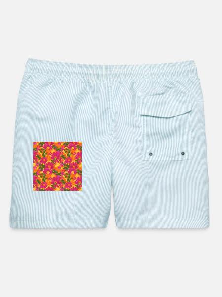 60er-Jahre-Flower-Power-Vibe-Muster - Männer Badeshorts - hellblau gestreift
