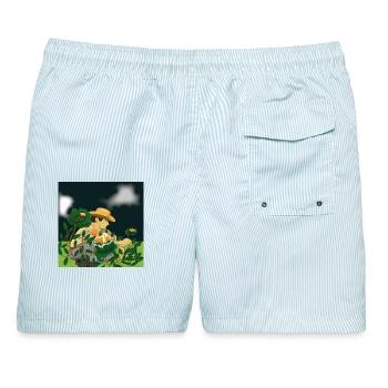 Das Landleben und der Alltag - Männer Badeshorts - hellblau gestreift - Hinten - AI Model Male 178 light (178cm)