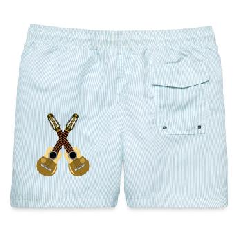Kreuzende Gitarren – Akustik-Design - Männer Badeshorts - hellblau gestreift - Hinten - AI Model Male 178 light (178cm)