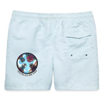EINFACH MAL IN DIE RÖHRE SCHAUEN - bunte Tauben - Männer Badeshorts - hellblau gestreift - Hinten - AI Model Male 178 light (178cm)