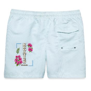 Kroatien Sommer mit Bougainvillea-Blüten - Männer Badeshorts - hellblau gestreift - Hinten - AI Model Male 178 light (178cm)