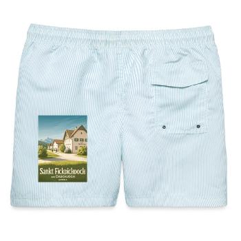 Sankt Fickdichdoch - Postkartenmotiv - Männer Badeshorts - hellblau gestreift - Hinten - AI Model Male 178 light (178cm)