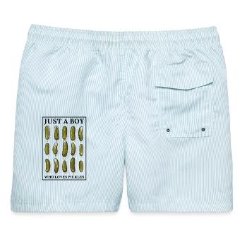 JUST A BOY WHO LOVES PICKLES - mit Rahmen - Männer Badeshorts - hellblau gestreift - Hinten - AI Model Male 178 light (178cm)