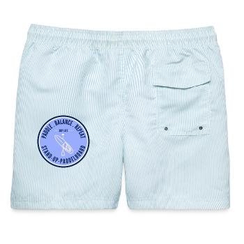 SUP Life – Stand Up Paddelboard Badge in Blau - Männer Badeshorts - hellblau gestreift - Hinten - AI Model Male 178 light (178cm)