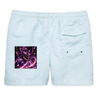 Kosmischer Samurai im Sternenwirbel - Männer Badeshorts - hellblau gestreift - Hinten - AI Model Male 178 light (178cm)