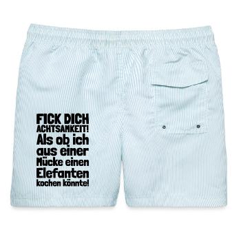 FICK DICH ACHTSAMKEIT / MÜCKE ELEFANT KOCHEN - Männer Badeshorts - hellblau gestreift - Hinten - AI Model Male 178 light (178cm)