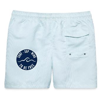 Surf SUP Wing to be free – Badge in Navy - Männer Badeshorts - hellblau gestreift - Hinten - AI Model Male 178 light (178cm)