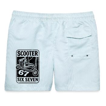  Backprint | Freestyle-Scooter Tretroller 67s - Männer Badeshorts - hellblau gestreift - Hinten - AI Model Male 178 light (178cm)