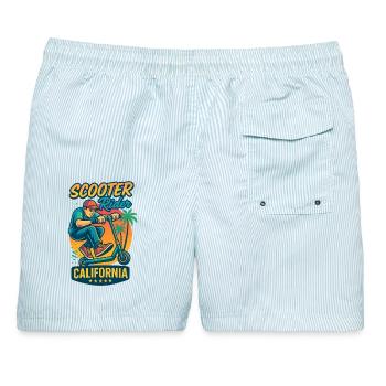 Backprint: Freestyle-Scooter Tretroller - Männer Badeshorts - hellblau gestreift - Hinten - AI Model Male 178 light (178cm)