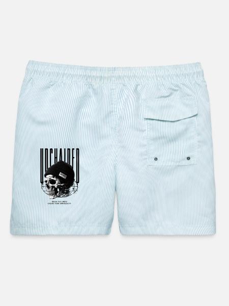 Schädel im Beanie Unchained - Männer Badeshorts - hellblau gestreift