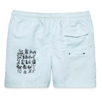 Backprint: Workout Gym, Muskelaufbau, Fitness Gym - Männer Badeshorts - hellblau gestreift - Hinten - AI Model Male 178 light (178cm)