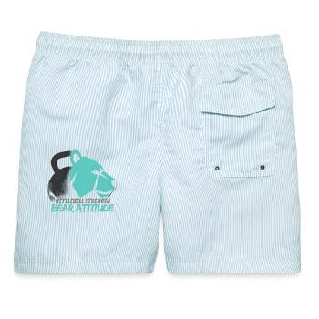 Kettlebell Bär Attitude - Männer Badeshorts - hellblau gestreift - Hinten - AI Model Male 178 light (178cm)