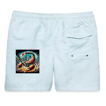 Scorpion Apocalypse - Männer Badeshorts - hellblau gestreift - Hinten - AI Model Male 178 light (178cm)