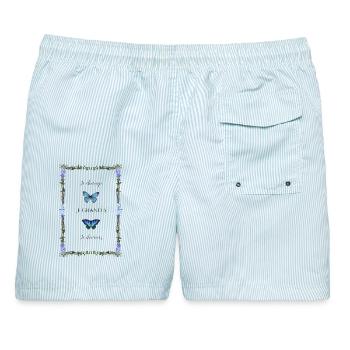Metamorphose und poetische Blüte - Männer Badeshorts - hellblau gestreift - Hinten - AI Model Male 178 light (178cm)