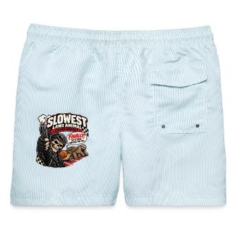 Meisterschaft der langsamsten Landtiere - Männer Badeshorts - hellblau gestreift - Hinten - AI Model Male 178 light (178cm)