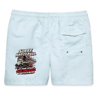 Musste passieren – Zeit und Raum - Männer Badeshorts - hellblau gestreift - Hinten - AI Model Male 178 light (178cm)
