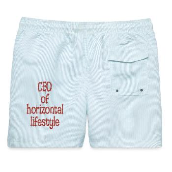 CEO of Horizontal Lifestyle -lustiger Spruch -Meme - Männer Badeshorts - hellblau gestreift - Hinten - AI Model Male 178 light (178cm)