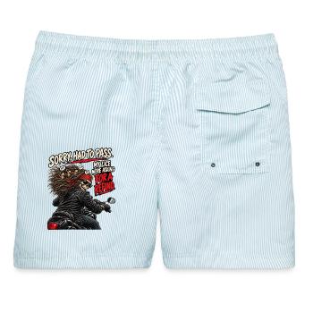Läuse-Rückerstattung – lustiger Biker-Vorbeigehen-Witz - Männer Badeshorts - hellblau gestreift - Hinten - AI Model Male 178 light (178cm)