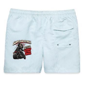 Dauerhafte Netzhautschädigung – Biker Humor - Männer Badeshorts - hellblau gestreift - Hinten - AI Model Male 178 light (178cm)