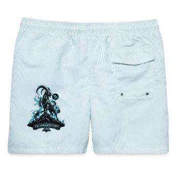 Keine Abkürzungen - Männer Badeshorts - hellblau gestreift - Hinten - AI Model Male 178 light (178cm)