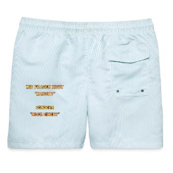 Wir fragen nicht Warum, sondern Noch Einen - Männer Badeshorts - hellblau gestreift - Hinten - AI Model Male 178 light (178cm)