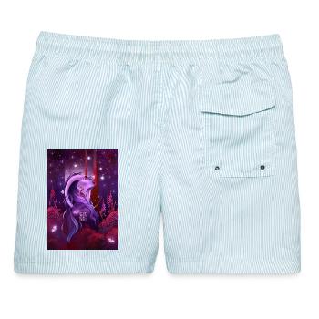Sternzeichen Widder - Männer Badeshorts - hellblau gestreift - Hinten - AI Model Male 178 light (178cm)