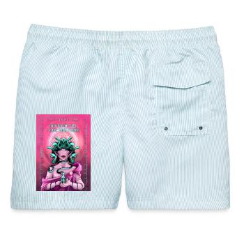 Medusa Illustration - Männer Badeshorts - hellblau gestreift - Hinten - AI Model Male 178 light (178cm)