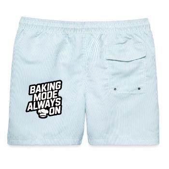 Backmodus immer an lustiger Back Spruch - Männer Badeshorts - hellblau gestreift - Hinten - AI Model Male 178 light (178cm)