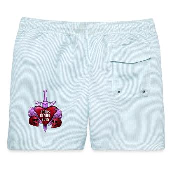 Books Before Boys - Männer Badeshorts - hellblau gestreift - Hinten - AI Model Male 178 light (178cm)