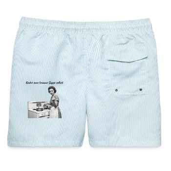 Retro Hausfrau Mittelfinger - Rebellisch - FCK AFD - Männer Badeshorts - hellblau gestreift - Hinten - AI Model Male 178 light (178cm)