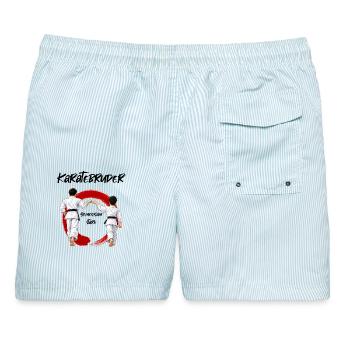 Karate  Bruder mit Bruder - Männer Badeshorts - hellblau gestreift - Hinten - AI Model Male 178 light (178cm)