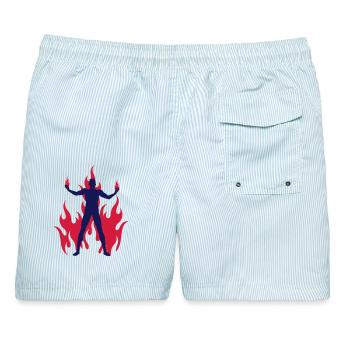 rocking devil - rockender teufel - flammen flames - Männer Badeshorts - hellblau gestreift - Hinten - AI Model Male 178 light (178cm)
