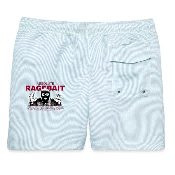 Absolute Ragebait - Meme Design  - Männer Badeshorts - hellblau gestreift - Hinten - AI Model Male 178 light (178cm)