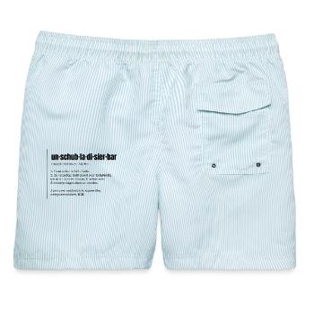 Unschubladisierbar – Wörterbuch auf Hell - Männer Badeshorts - hellblau gestreift - Hinten - AI Model Male 178 light (178cm)