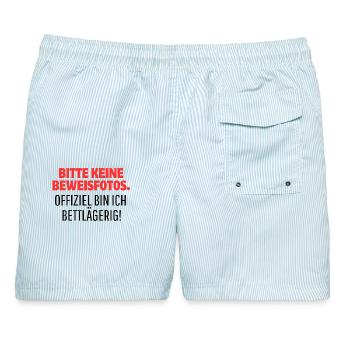 Lustiges Shirt - Bitte keine Beweisfotos! - Männer Badeshorts - hellblau gestreift - Hinten - AI Model Male 178 light (178cm)