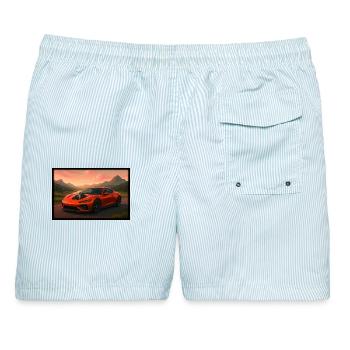 Sportwagen bei Sonnenuntergang - Männer Badeshorts - hellblau gestreift - Hinten - AI Model Male 178 light (178cm)
