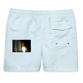 Helles, abstraktes Nachtbokeh - Männer Badeshorts - hellblau gestreift - Hinten - AI Model Male 178 light (178cm)