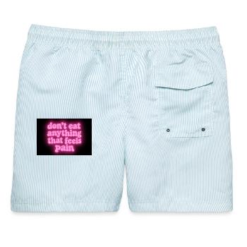 Werde vegan und rette die Tiere - Männer Badeshorts - hellblau gestreift - Hinten - AI Model Male 178 light (178cm)